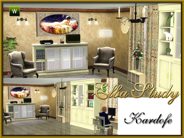 Sims 3 — kar Elba Study by kardofe — Study comprised of 12 new meshes, a bookshelf, a desk, a console, some files, a