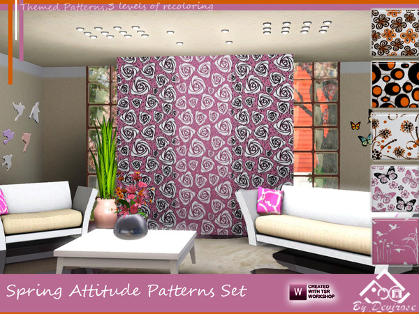 Sims 3 — Spring Attitude Set by Devirose — A set of six wonderful pattern in stylized floral motifs, spring and fresh. In