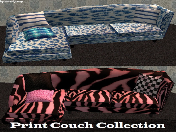 Sims 2 — Print Couch Collection by staceylynmay2 — two couches. one with blue and white leopard print, and the other pink