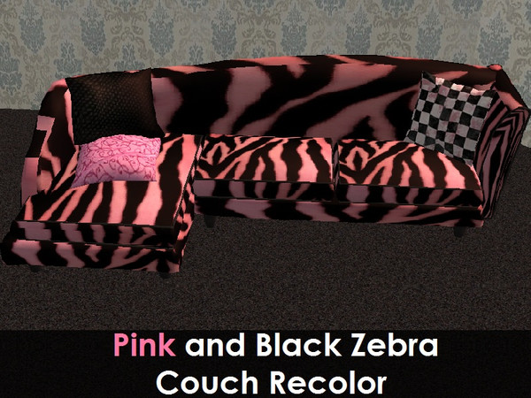 Sims 2 — Black and Pink Couch Recolour by staceylynmay2 — Black and pink zebra print couch with 3 pillows. Thanks to