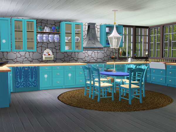 Sims 3 — Sunshine Kitchen by ShinoKCR — This Kitchen is Greek inspired. The Color reminds on the Ocean such as the