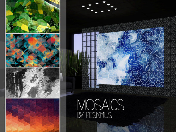 Sims 3 — Mosaics by peskimus — Here is a set of 5 unique mosaic pictures for your houses, each with their own colour