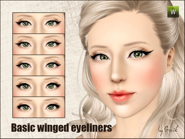 Sims 3 — Basic winged eyeliner set by Gosik — Set of five winged eyeliners for female and male sims in every age (teens,