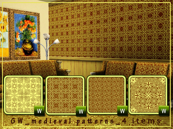 Sims 3 — GW medieval patterns 4 items by Gvendolin2 — These medieval patterns will give your home comfort and charm