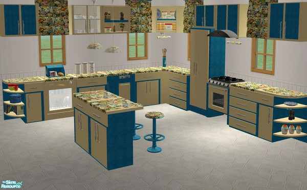 Sims 2 — TC58 Kitchen by Riverwillows — Lovely kitchen using textures from Texture Challenge #58, and Shakeshaft\'s Lucca