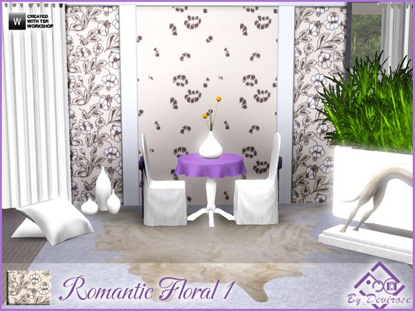 Sims 3 — Romantic Floral 1 by Devirose — An elegant and flowery pattern, recolorable in 3 parts, for romantics