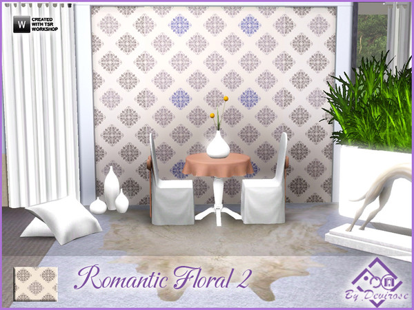 Sims 3 — Romantic Floral 2 by Devirose — An elegant and flowery pattern, recolorable in 3 parts, for romantics