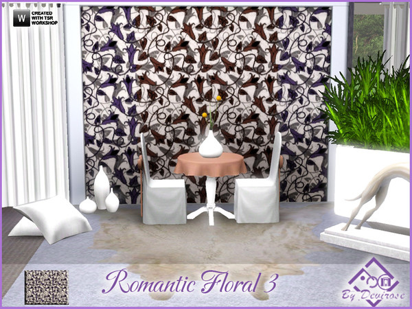 Sims 3 — Romantic Floral 3 by Devirose — An elegant and flowery pattern, recolorable in 3 parts, for romantics