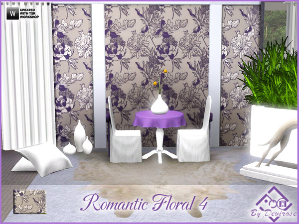 Sims 3 — Romantic Floral 4 by Devirose — An elegant and flowery pattern, recolorable in 3 parts, for romantics