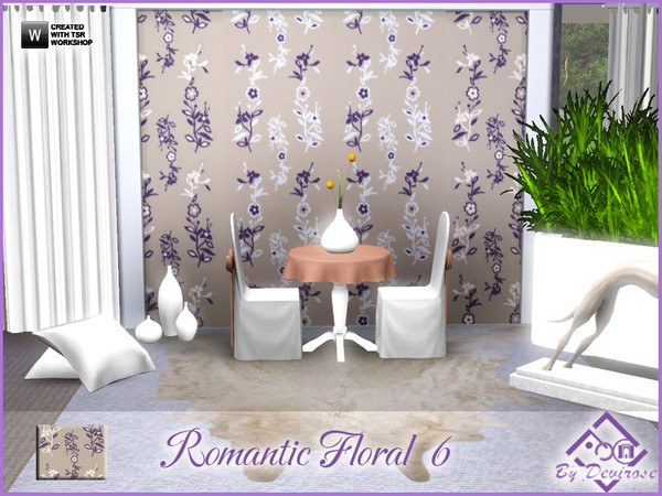 Sims 3 — Romantic Floral 6 by Devirose — An elegant and flowery pattern, recolorable in 3 parts, for romantics