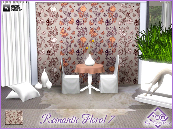 Sims 3 — Romantic Floral 7 by Devirose — An elegant and flowery pattern, recolorable in 3 parts, for romantics