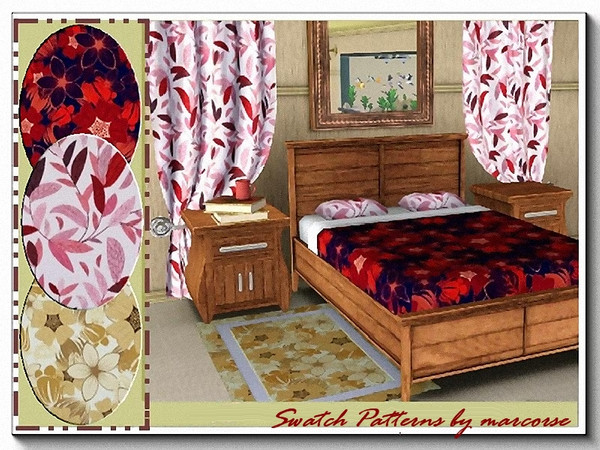 Sims 3 — Swatch Patterns_marcorse by marcorse — 3 flower and leaf patterns - one Themed/two Abstract - suitable for