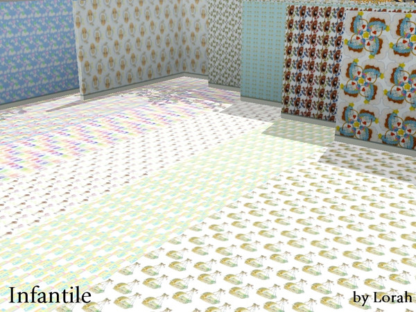 Sims 3 — Infantile by Lorah — Here are eleven patterns with baby and children in mind. Basket, blocks, dots and more, all