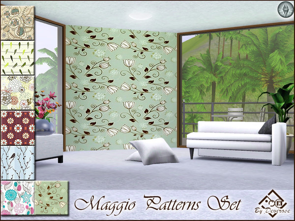 Sims 3 — Maggio Patterns Set by Devirose — A set delicate and intense at the same time patterns, with flowers and birds,
