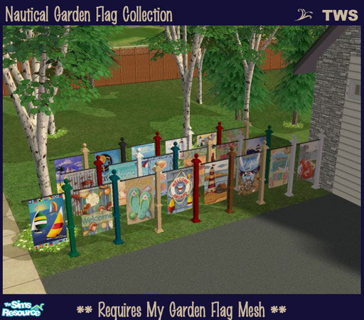 Sims 2 — Nautical Garden Flag Collection by wildstar24 — A set of 20 beach and nautical-themed flags to use with my
