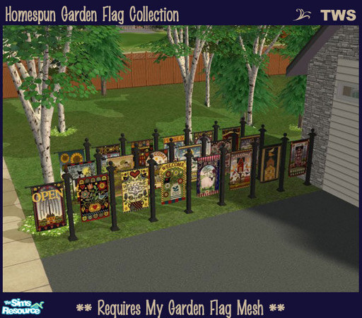 Sims 2 — Homespun Garden Flag Collection by wildstar24 — A set of 20 traditional homespun-themed flags to use with my
