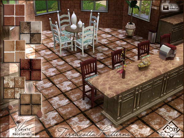 Sims 3 — Terracotta Patterns by Devirose — Six ricolorable textures in warm colors of terracotta,earthenware.Ideal for