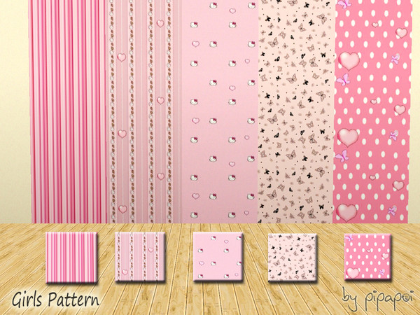 Sims 3 — Its' a Girl pattern set by pipapoi2 — Five patterns for girls room, objects or dresses. I hope you like it :)