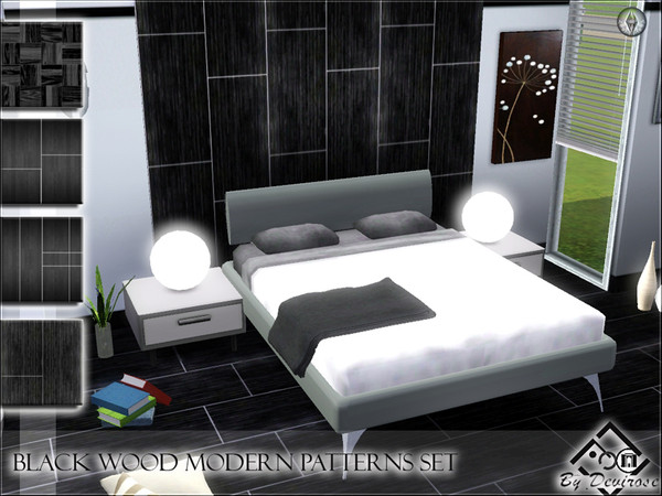 Sims 3 — Black Wood Modern Patterns Set by Devirose — A set of 4 patterns of black wood, ideal for modern and minimal