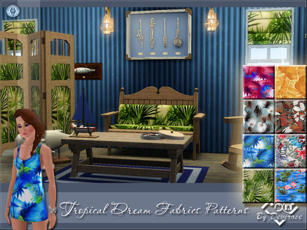 Sims 3 — Tropical Dream Fabrics Patterns by Devirose — Eight patterns ideal for your holidays or tropical lots.Conceived