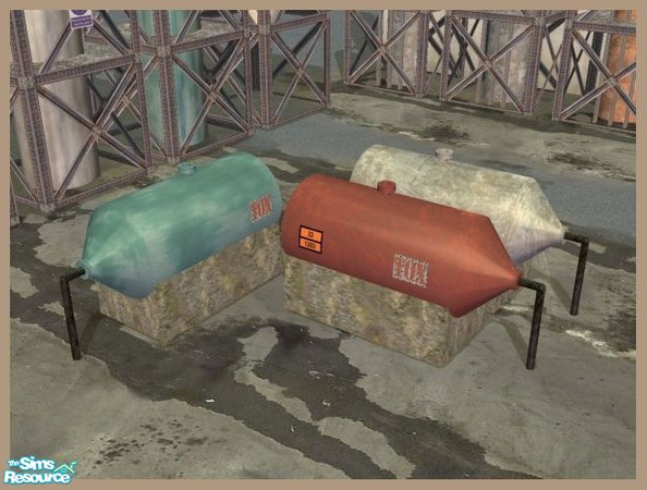 Sims 2 — Concrete-mounted Chemical Cylinder by Cyclonesue — An industrial decorative item in three colours (found under