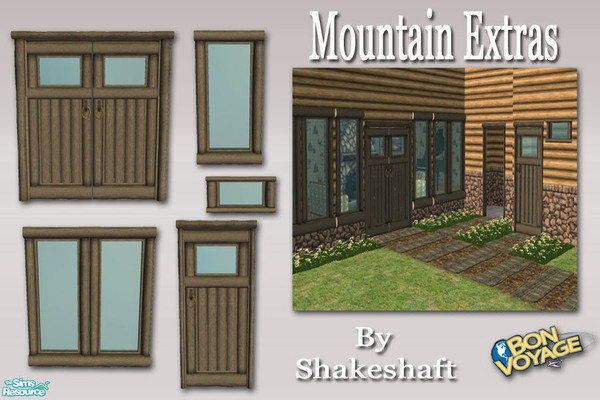 Sims 2 — Bon Voyage - Mountain Extras by Shakeshaft — A set of additional Mountain Doors and Windows, set includes a