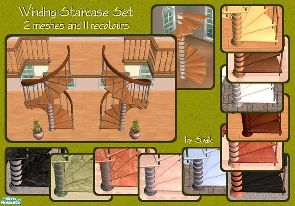 Sims 2 — Winding Staircase set by Spaik — Two spiral stairs, one winding left and one right. They take four tiles
