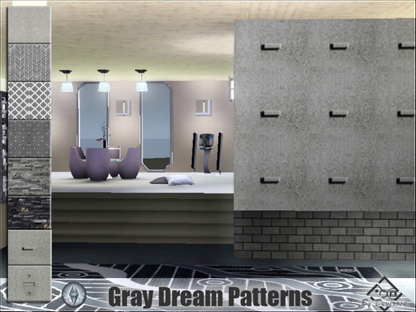 Sims 3 — Gray Dreams Patterns by Devirose — A set of patterns in shades of gray, 3 fabrics, geometric 1, 2 kitchen, 2