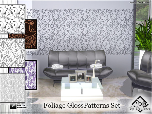 Sims 3 — Foliage Gloss Patterns by Devirose — Five recolorable patterns, lines of foliage,modern and elegant.Base Game