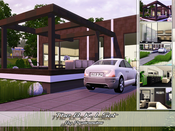 Sims 3 — The B.K.I. Set by Pralinesims — This set contains: -A Modern house (base game) -Ceiling beam -Wallsticker: