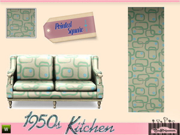 Sims 3 — 1950s Pointed Square by BuffSumm — 1950s themed pattern - shown on a loveseat and on a wall.