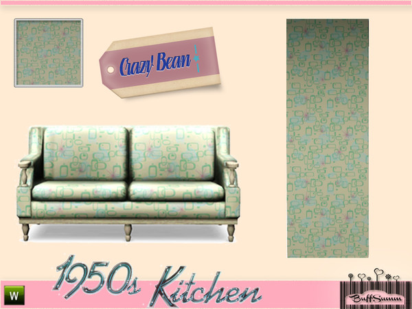 Sims 3 — 1950s Crazy Bean by BuffSumm — 1950s themed pattern - shown on a loveseat and on a wall.