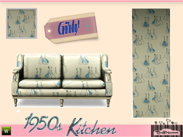 Sims 3 — 1950s Girly by BuffSumm — 1950s themed pattern - shown on a loveseat and on a wall.