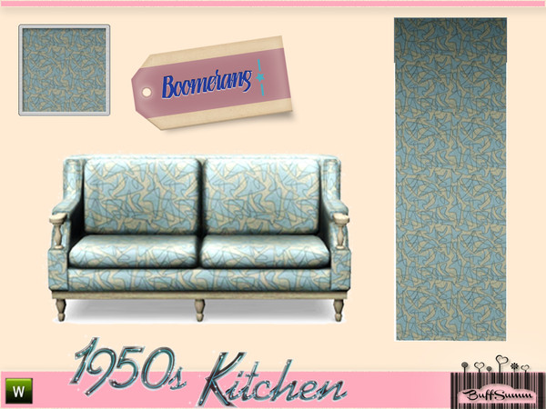 Sims 3 — 1950s Boomerang by BuffSumm — 1950s themed pattern - shown on a loveseat and on a wall.