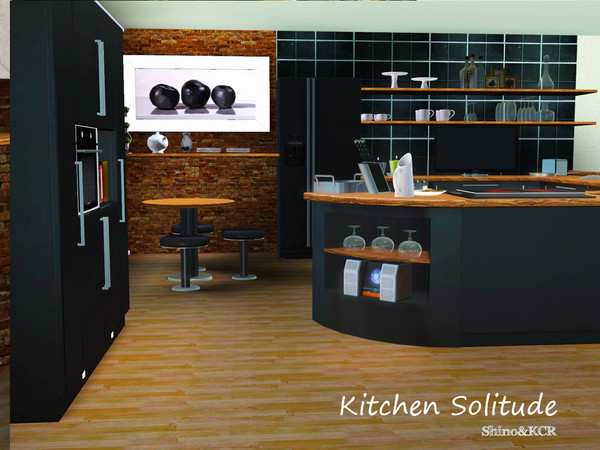Sims 3 — Kitchen Solitude by ShinoKCR — here comes your new Kitchen in Pine and lacked black wood. Also is used crome for