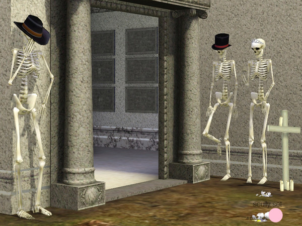 Sims 3 — Scully Set by DOT — Scully Set. 3 non re-colorable Bone Meshes wearing Hats and 1 Wall Plaque Mesh with 5 name