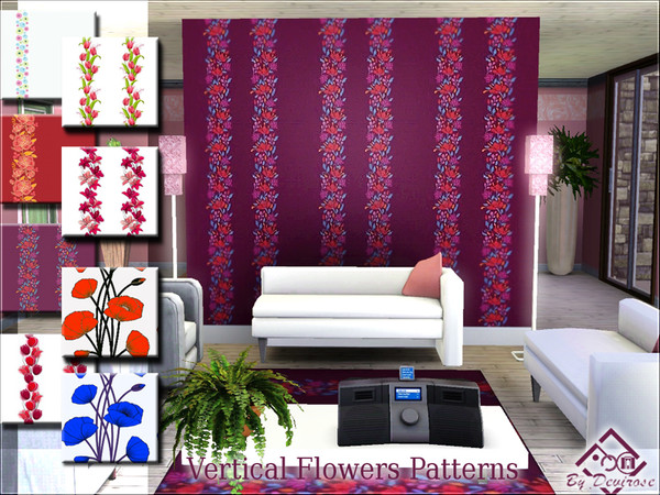 Sims 3 — Vertical Flowers Patterns Set by Devirose — An ideal set to decorate the walls, but also any fabric or surface