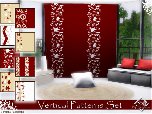 Sims 3 — Vertical Patterns Set by Devirose — In shades of beige, white and red, but completely recolorable into three