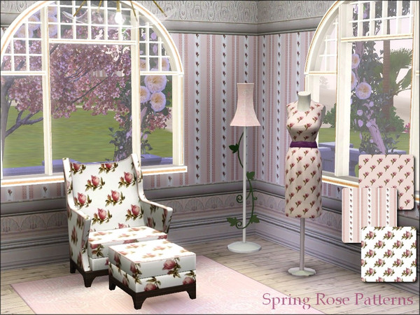 Sims 3 — Rose In Spring Patterns by cm_11778 — A new set of soft pink floral and stripe patterns for your Sim homes.