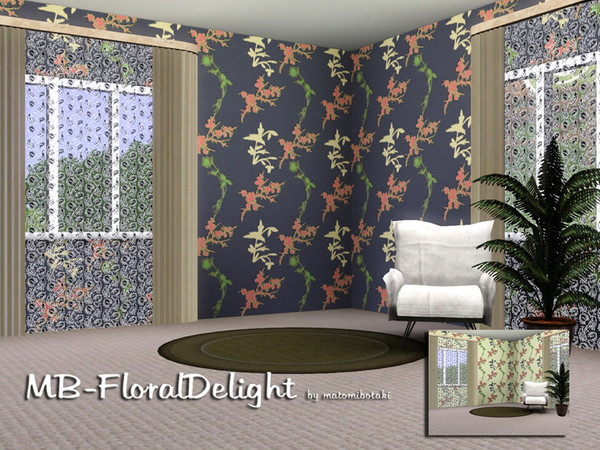 Sims 3 — MB-FloralDelight by matomibotaki — Fine and elegant floral pattern with 4 recolorable areas, to find under