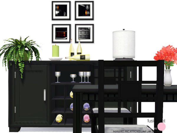 Sims 3 — Fusion Set by DOT — Fusion Dining Set. A Contemporary Black Dining Set, that includes a Sideboard for storage of