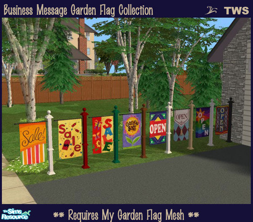 Sims 2 — Business Message Garden Flag Collection by wildstar24 — A set of 8 business-themed flags to use with my colonial