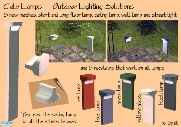 Sims 2 — Cielo Outdoor Lights by Spaik — Five new modern lamps for outdoor lighting: ceiling lamp, wall lamp, long and