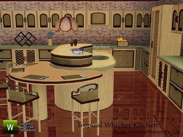 Sims 3 — Tropical Whicker Kitchen by TheNumbersWoman — Tropical, contemporary design with wicker accents this kitchen is