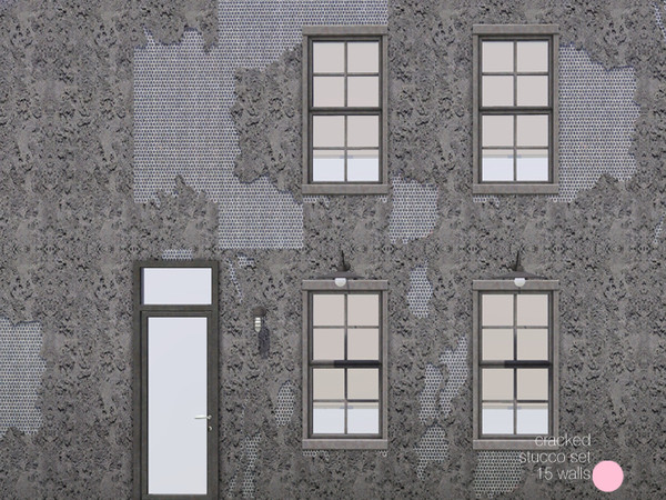 Sims 3 — Cracked Stucco Set by DOT — Cracked Stucco Wall Set. 15 walls of stucco for outside building, cracks filled with