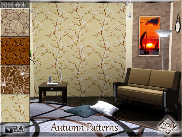 Sims 3 — Autumn Patterns by Devirose — Four patterns Abstract,recolorable on 2/3 levels,ideal for autumn atmosphere and