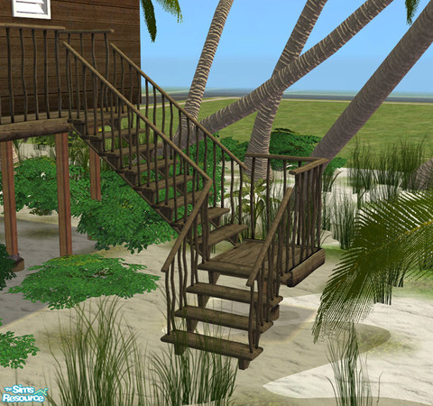 Sims 2 — Aloa Buildset - Modular Stair by Murano — This new modular stair fits with the fence of this set. Please read