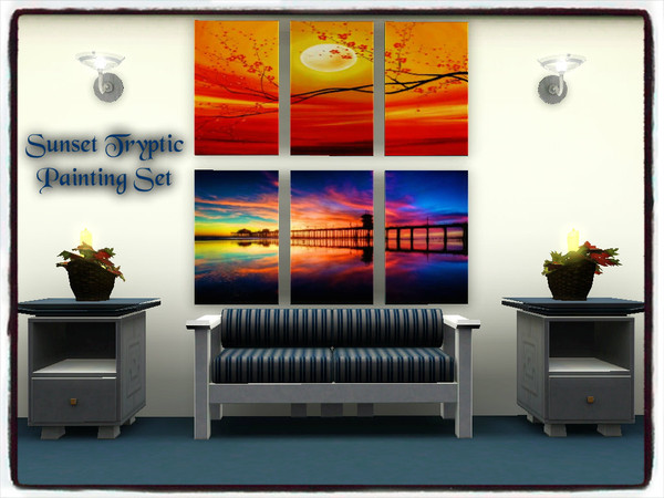 Sims 3 — Tryptic Set_Sunset by Xodess — This set has two paintings (two files)... there is one painting with both. They