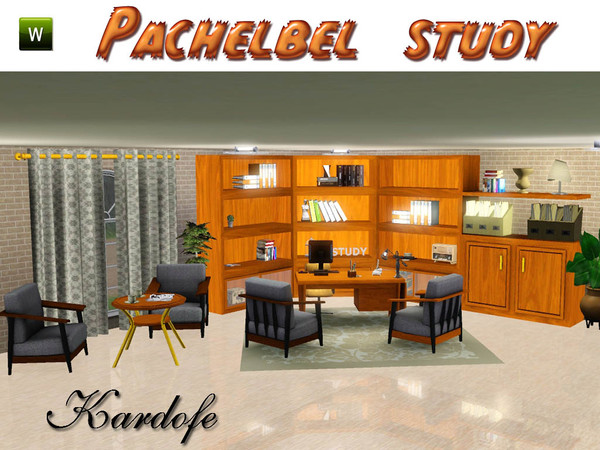 Sims 3 — Pachelbel study by kardofe — Comfortable and pleasant study with a large corner cabinet with plenty of storage,