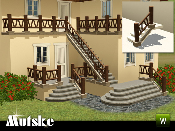 Sims 3 — Matching Railing Ranch by Mutske — Matching Railing for the EA Fences. 4 Recolorable parts. Made by Mutske@TSR.